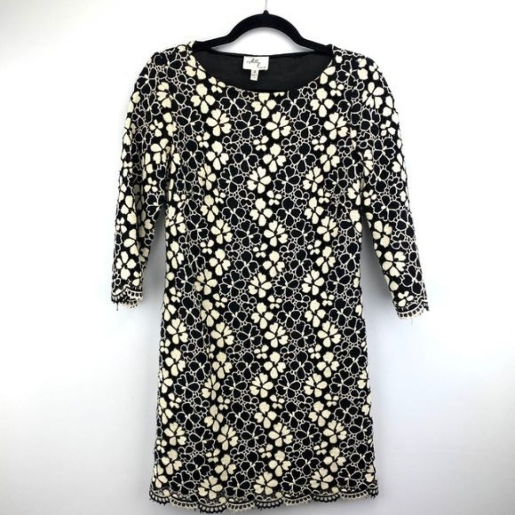 Milly Of New York Cream &Amp; Black Floral Eyelet Dress Size 2